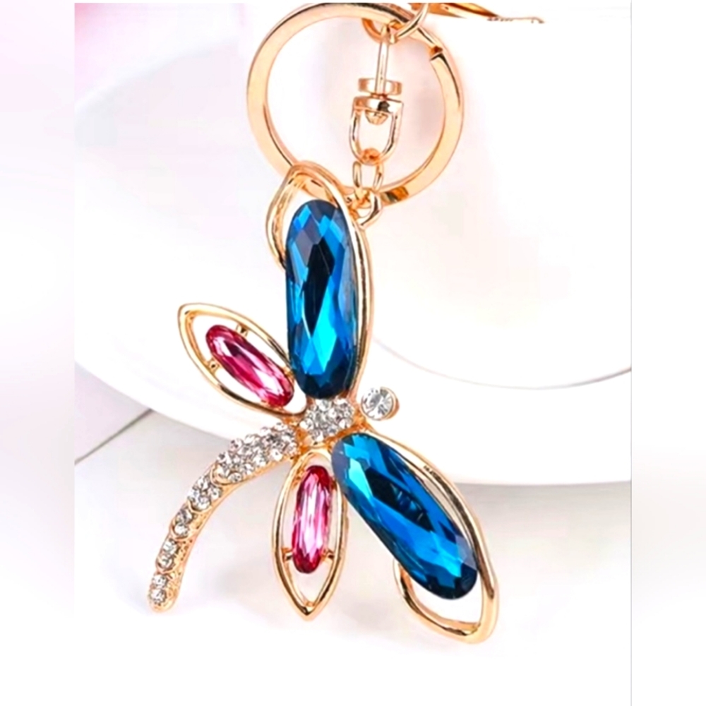NWOT Rhinestone Dragonfly Purse Charm Key Chain